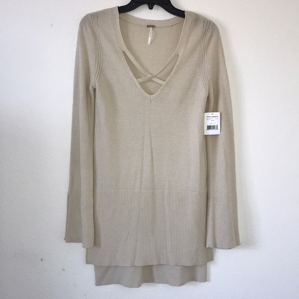 Free People Ivory Crisscross Sweater- NWT